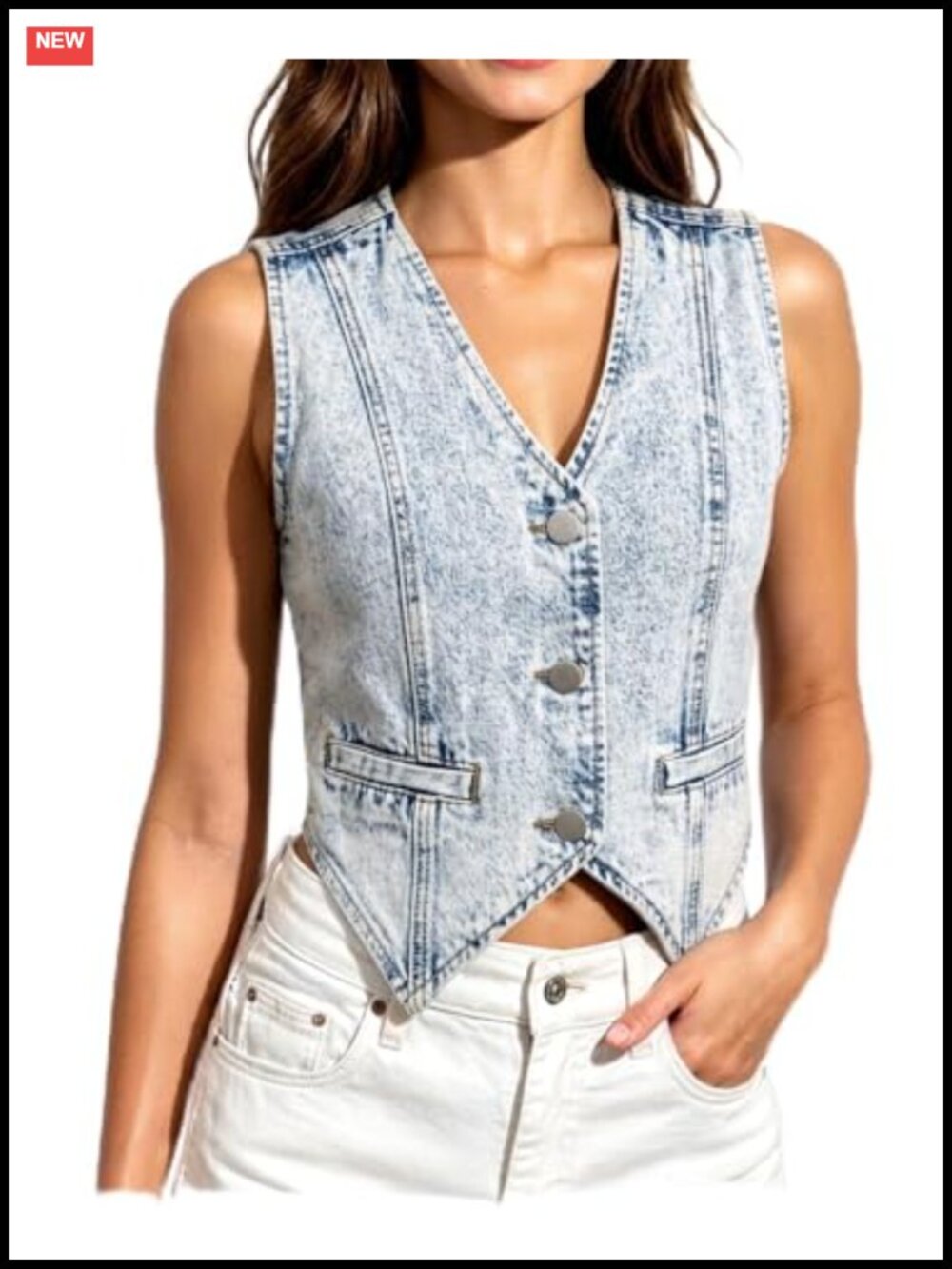 Women's Denim Vest Sleeveless Button-Up Casual Layering Denim Vest